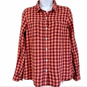 Old Navy Red Orange Flannel Plaid Shirt Small Grunge